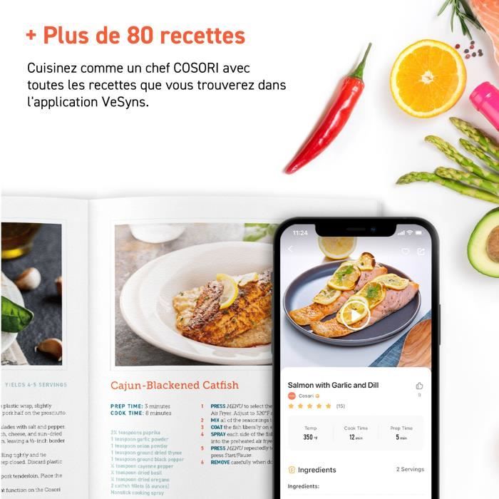 Friteuse sans huile COSORI - Premium II Chef Edition - Capacité 6,2L - 12 programmes - Pack 50 papiers cuisson - 1700W - Noir
