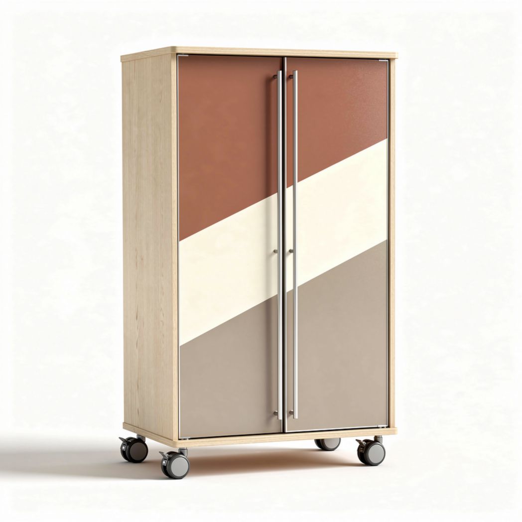 Armoire sur roulettes en bois avec portes bicolores dimensions 90 x 45 x 180cm