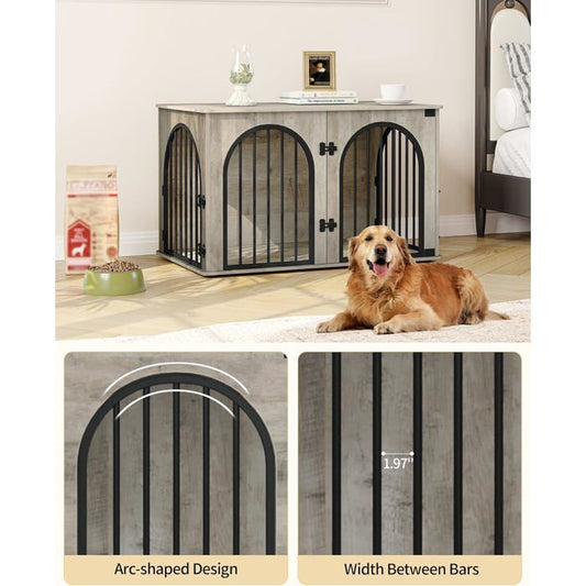 100cm Cage pour Chiens,Cage Chien de Taille Moyenne, Maisonnette pour Animaux,3 Portes, Porte arquée, 60 x 100 x 63 cm,Ivoire Clair