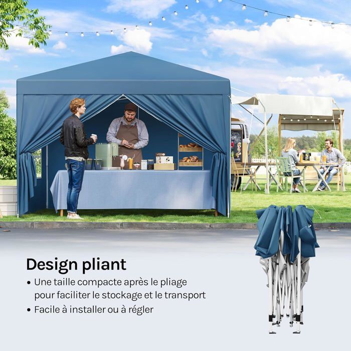 WOLTU Tonnelle de Jardin, Tente Pliante, Auvent Imperméable, Protection du Soleil UV 50+, Hauteur Réglable 3x3m, Bleu
