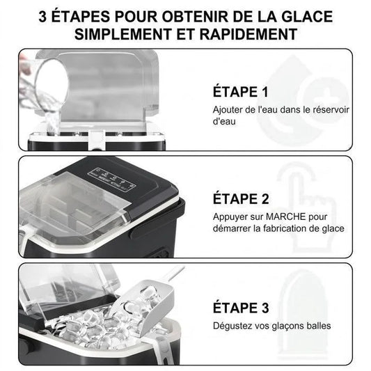 LOEFME Machine à glaçons 1.2L-9 Glaçons en 6 min 12kg/24h- autonettoyante silencieuse, deux tailles de glace,Avec support