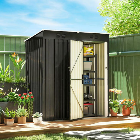 Abri de jardin métal - armoire de jardin adossable - Outsunny - 2 grilles d'aération toit incliné - 163x90x179cm - gris anthracite
