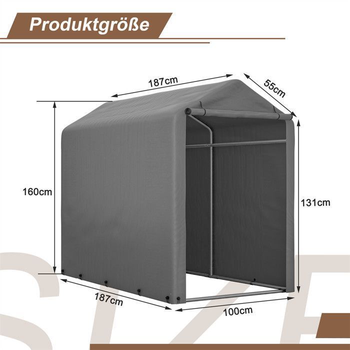Abri de Jardin Pas Cher, Cabane de Jardin Tente de Stockage pour Garage, Armoire Rangement Exterieur, Gris Foncé, 100x187x160 cm