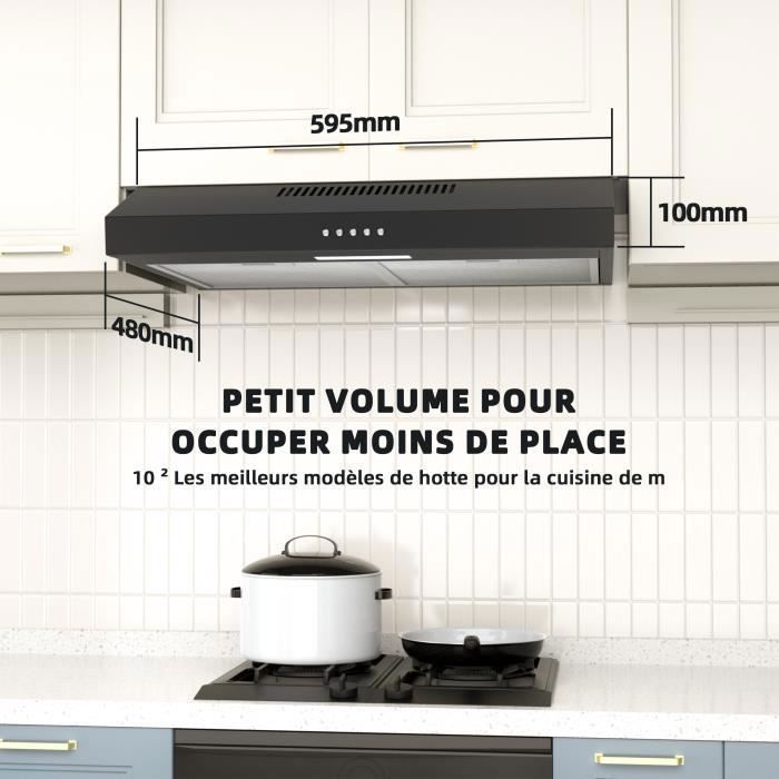 FIREGAS Hotte Aspirante 60cm, Extracteur de Cuisine Sans Évacuation, 3 Vitesses, Avec Filtres à Charbon, Argent