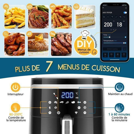 Aigostar Friteuse à air sans huile 1900W,7L Grande Capacité| Connexion WiFi Écran Tactile LED 7 Programmes Cuisson Saine Sans BPA