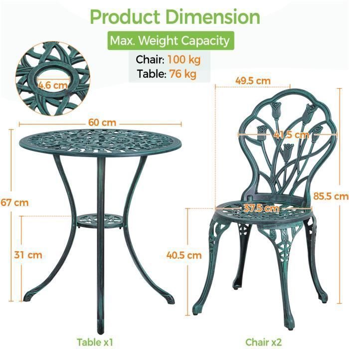 Yaheetech Ensemble Mobilier Salon de Jardin - 2 Chaise 1 Table - en Alliage d'aluminium - avec trou pour parasol -Table basse à café