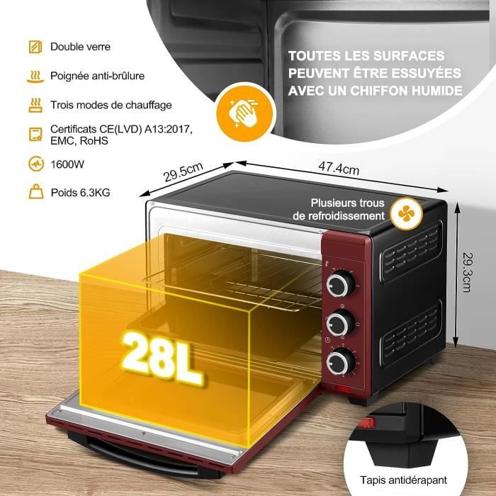 Four à Pizza WOLTU - 28L - Blanc - 1600W - Minuterie 0-60 min - 3 Modes de Cuisine