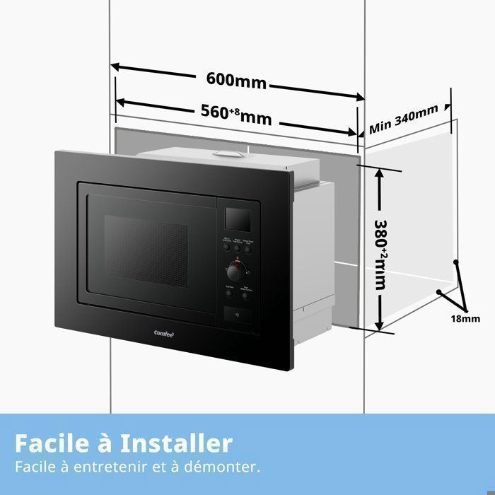 Micro-ondes encastrable COMFEE CBMAM820BJL-BK - 800W - L59,5 x H38,8 x P40 cm- 20L - Noir