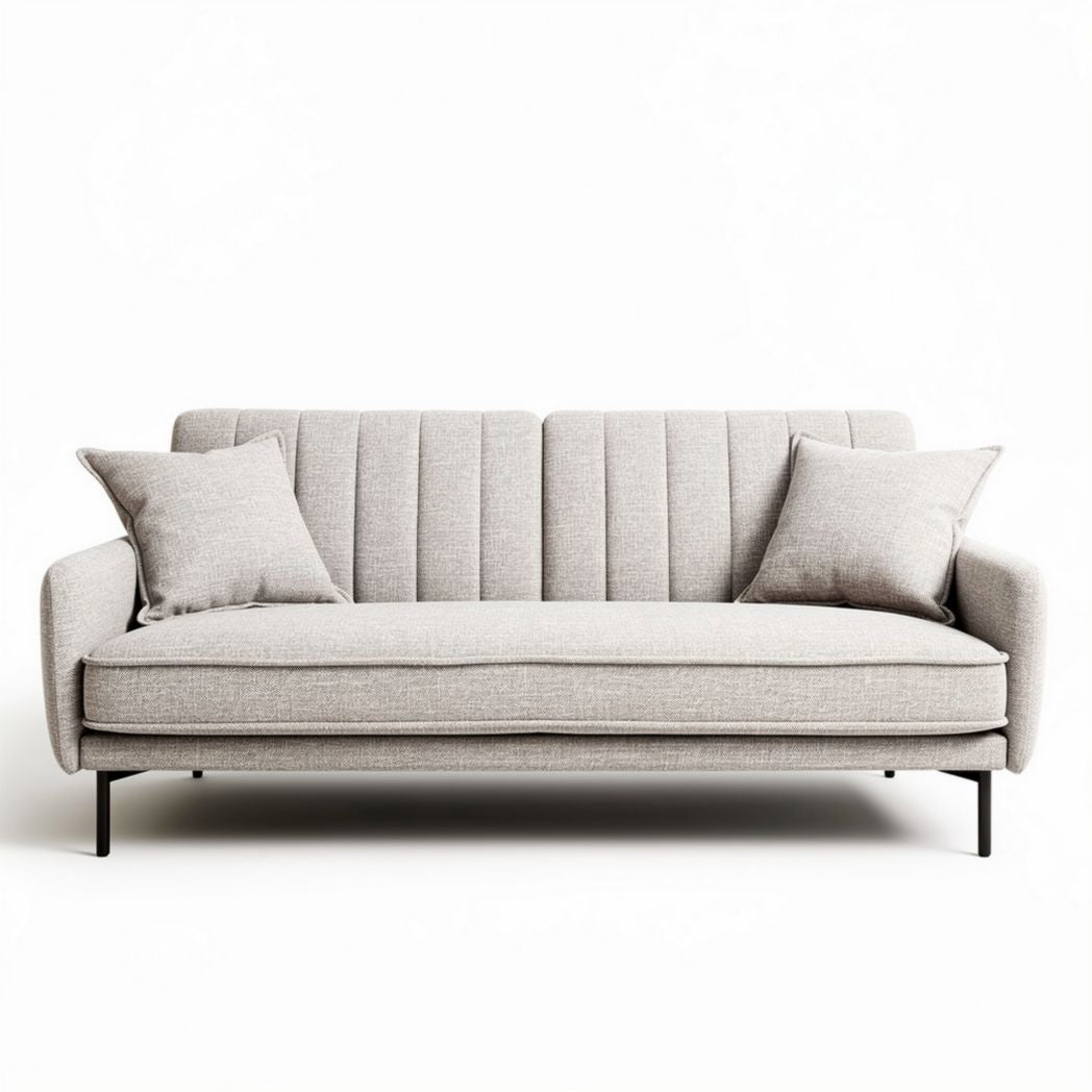 Canapé en tissu beige avec coussins dimensions 200 x 85 x 75cm pour salon