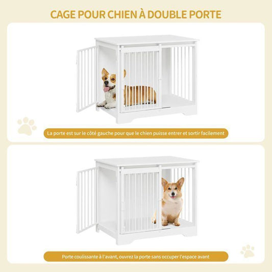 81cm Cage pour Chiens,Niche Moderne pour Chiens, Cage pour Chiots, Maisonnette pour Animaux, 2 Portes, 55 x 81 x 67,5 cm, Blanc