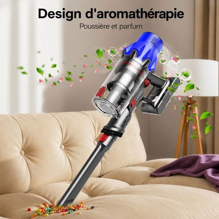 Laresar Aspirateur Balai sans Fil, 65KPa/600W/70 Mins,Tuyau Extensible 1M, Parfumé, Chargement Mural, Poils d'Animaux/Tapis/Voiture