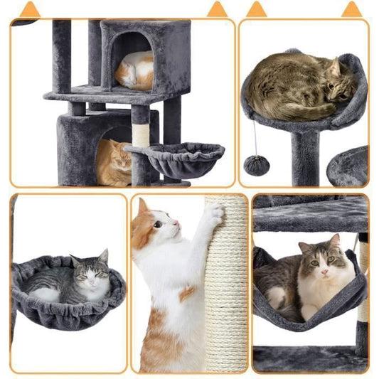 Arbre à Chat Géant Hauteur 175 cm - Gris Foncé - Griffoir Tour de Chat Cordes en Sisal Naturel - Yaheetech
