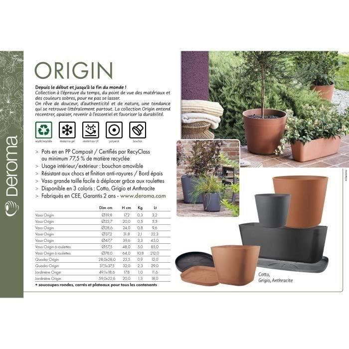 DEROMA Pot de fleurs Origin - 57,5 x 48 cm - 85 L - A roulettes - Terre cuite