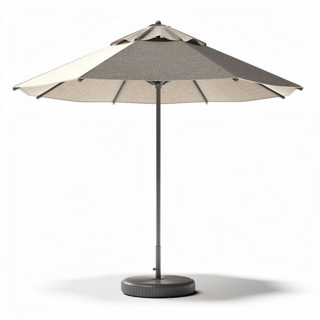 Parasol inclinable en polyester beige et gris avec pied en métal 250 x 250 x 240cm
