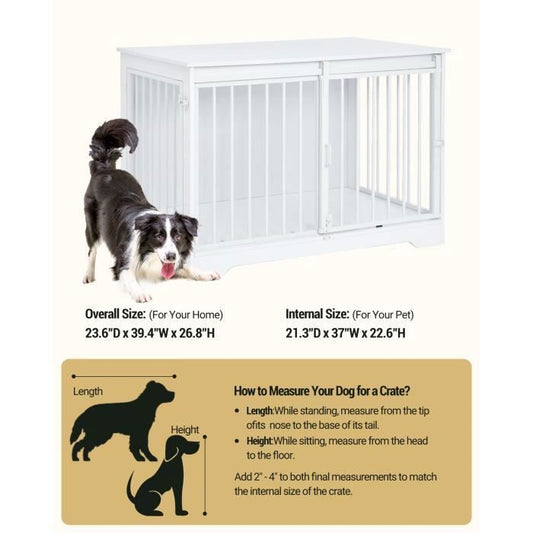 100cm Cage pour Chiens, Table d’Appoint, Niche Moderne pour Chiens, Cage pour Chiots, Maisonnette pour Animaux, 2 Portes, Blanc