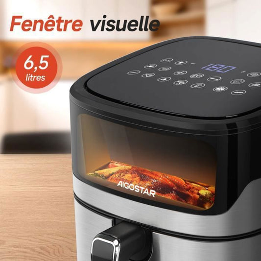 Aigostar Friteuse sans huile 1600W 6.5L,fentre visible,10 menus prdfinis,13 programmes,prchauffage intelligent,bricolage -Ballon