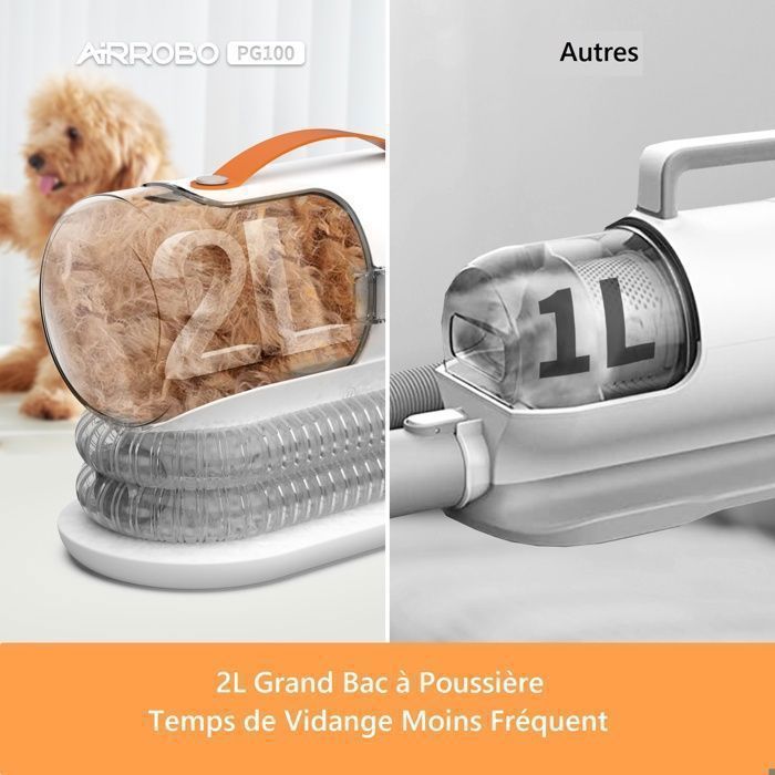 Tondeuse pour chiens AIRROBO GP04 Aspirateur Poils Professionnelle 12000Pa, 99,99 % des poils d'animaux, avec 5 Outils de Toilettage