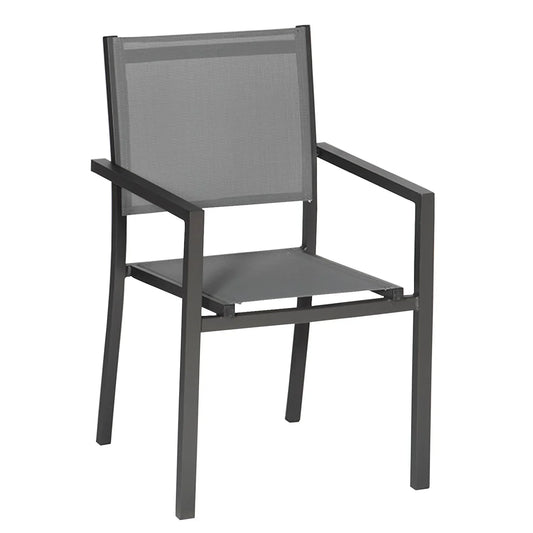 Lot de 8 chaises en aluminium anthracite - textilène gris Happy Garden