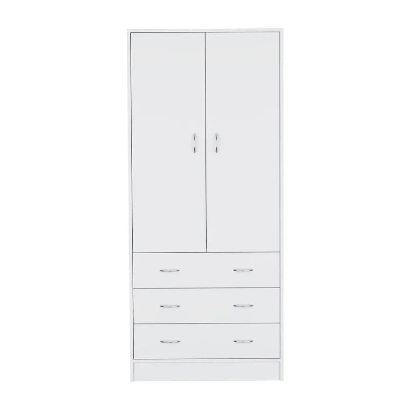 19 Modern Double-door Armoire with 3 Drawers and 1 Hanging Rod for Bedroom