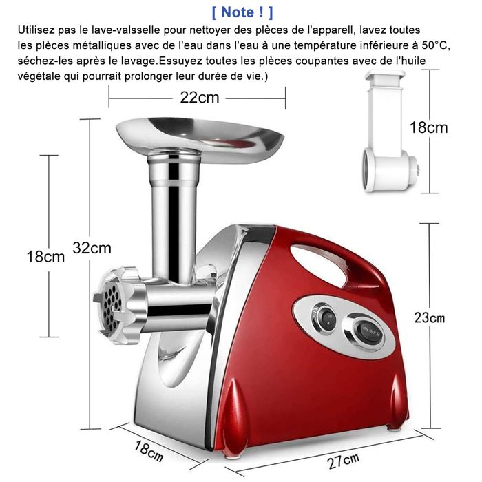 Hachoir à Viande Électrique 2800W - Écran Tactile - 11PCS avec 2 Lames 4 Inox Disques 3 Kit de Saucisse 1 Kubbe 1 Brosse - Argent