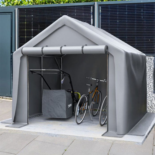 Abri de Jardin, Cabane de Jardin, Abri Robot Tondeuse et Vélo, Tente de Stockage pour Outils et Véhicules, Gris, 244x241x217cm