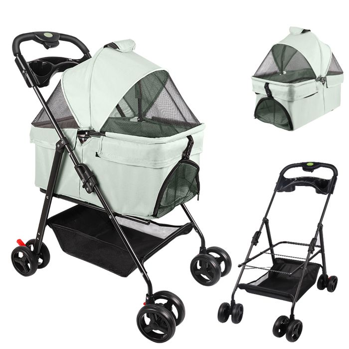 Amiremplie POUSSETTE POUR ANIMAUX 50*65*99cm Poussette pour animaux de compagnie (détachable) Gris
