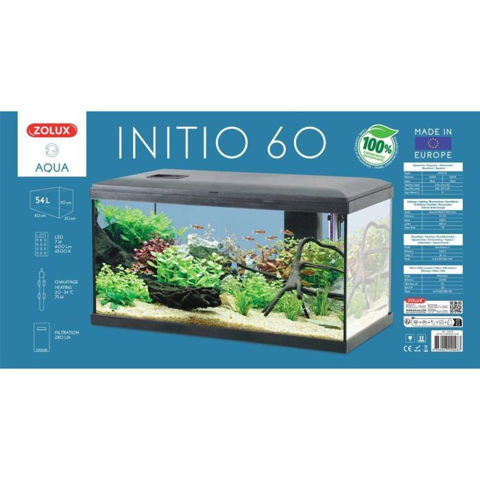 Aquarium poisson Initio 60cm noir - Zolux Noir