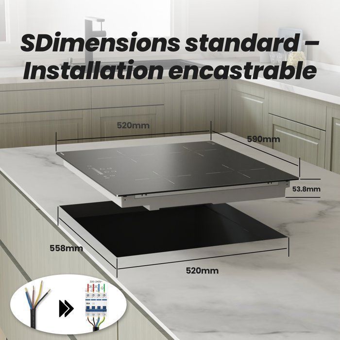 Plaque Induction FIREGAS 60 cm – 3 Foyers, 7400 W, Chauffage Rapide, Design Moderne, Haute Performance