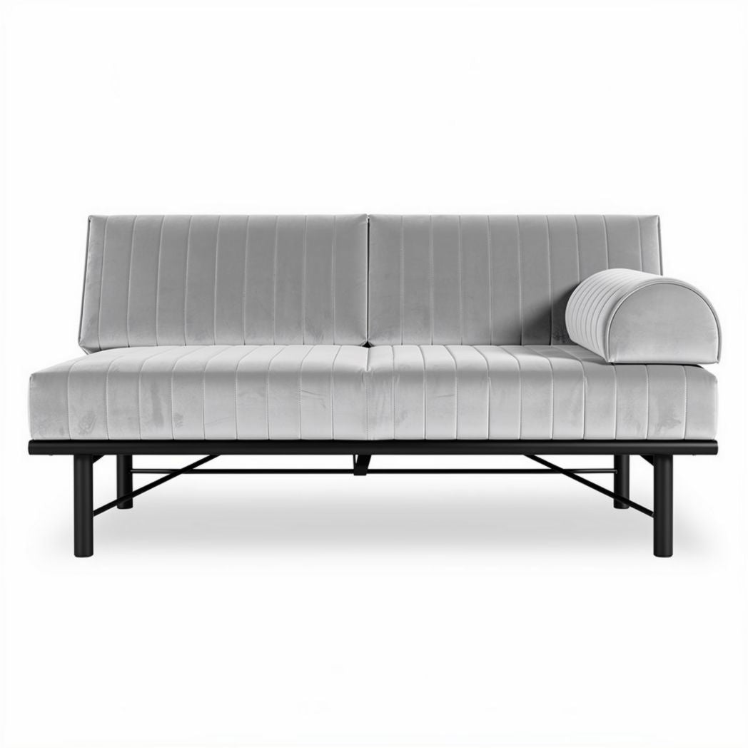 Canapé en velours gris avec accoudoir et structure en métal 190 x 90 x 80cm