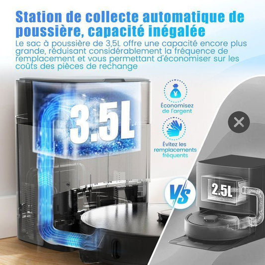 AIRROBO T20 Aspirateur Robot Laveur 5 500 Pa, 3,5L Capacité du Collecteur, 3200mAh, Idéal pour Poils d'Animaux Surface 200㎡