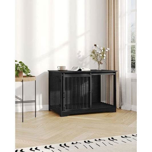 100 cm Meuble Cage Chien, Cage Chien Interieur avec Porte coulissante, 2 Portes, Niche Moderne pour Chiens, 60 x 100 x 68 cm, Noir