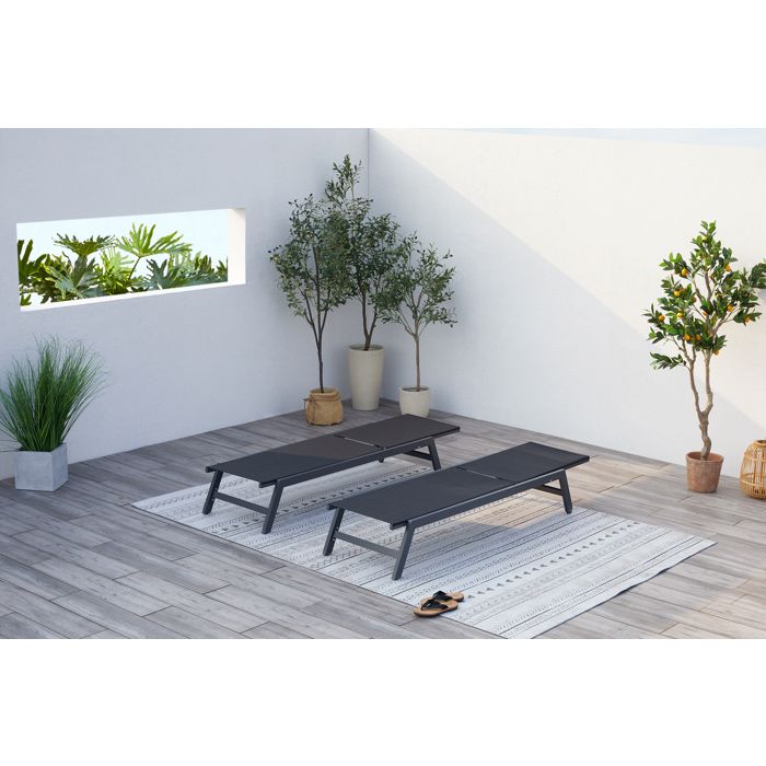 PRATO - Lot de 2 bains de soleil gris en aluminium