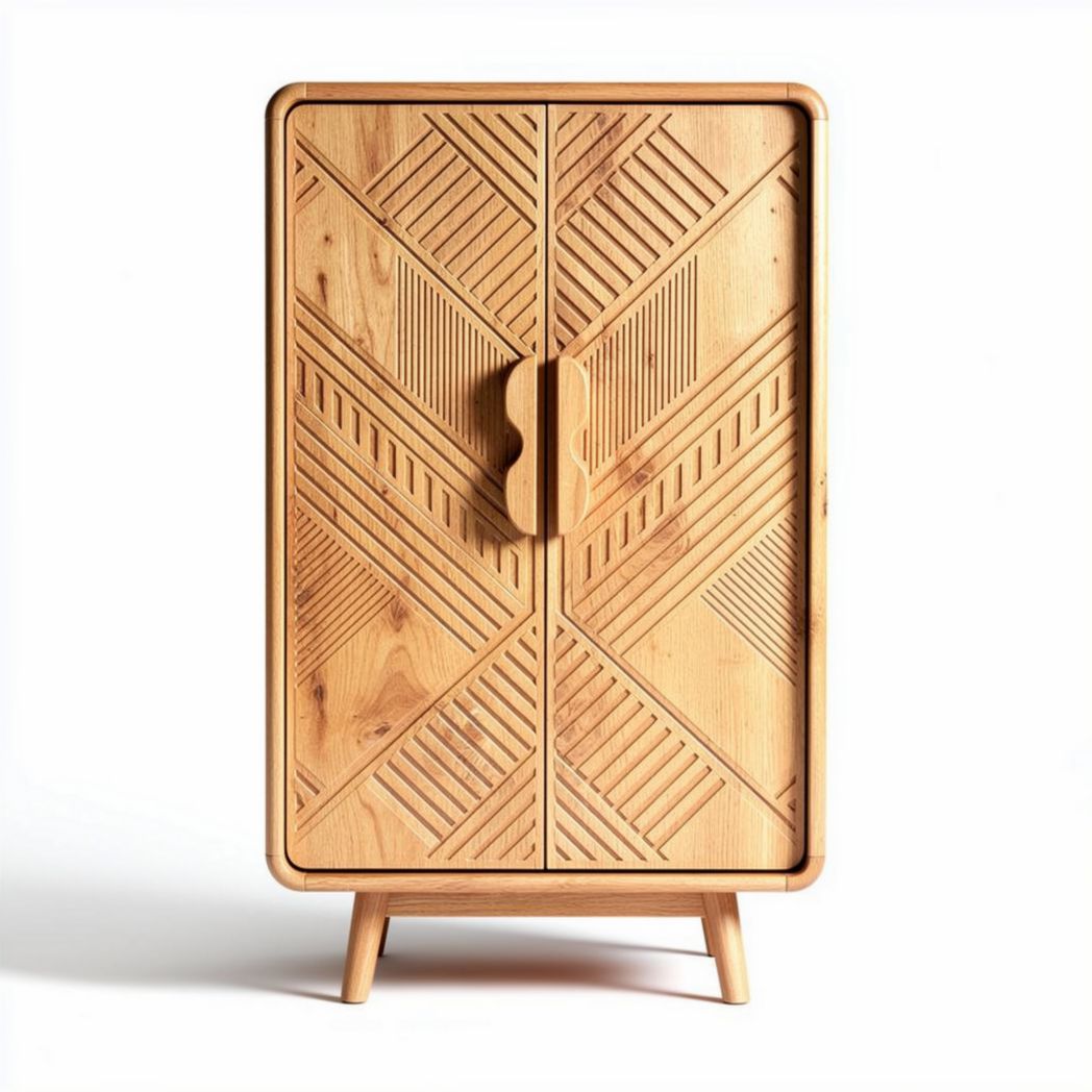 Armoire en bois avec motif géométrique pour rangement 80 x 50 x 120cm