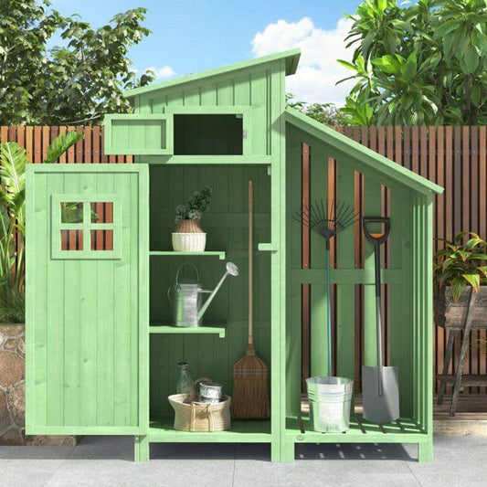 Abri de jardin - remise pour outils -124x46x174cm - Toit Imperméable et durable - Bois de qualité - vert