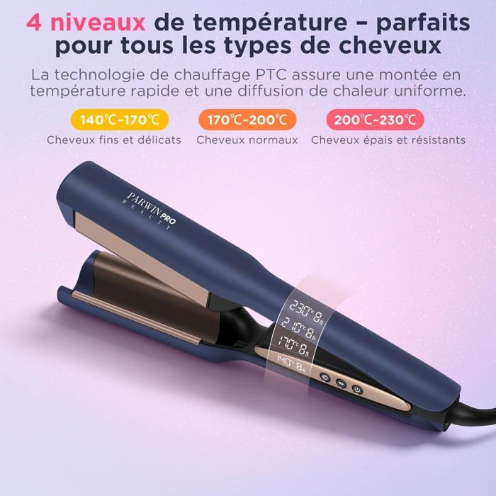 Fer à Onduler Deep Waves 25 mm Mermaid Waves, PARWIN PRO BEAUTY Fer à Boucler Double Cylindre Beach Waves, rose
