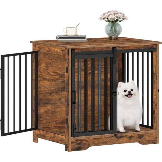 69 cm Cage pour Chiens, Table d’Appoint, Niche Moderne pour Chiens, Cage pour Chiots, 2 Portes, 69 × 49 × 64,5 cm, Marron Rustique