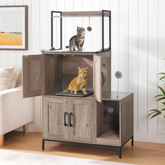Arbre à Chat - HOOBRO - Maison de Litière - Tour à Chat - 78 x 45 x 135 cm - Gris
