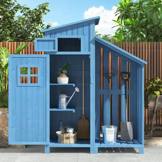 Abri de jardin - remise pour outils -124x46x174cm - Toit Imperméable et durable - Bois de qualité - bleu