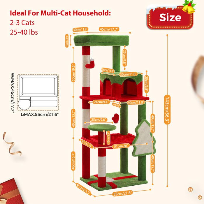 PAWZ Road Arbre à chat Design Spacieux Grande Hamac Dur Stable Avec hamac et belle maison pour chat - Cactus vert - 143 cm