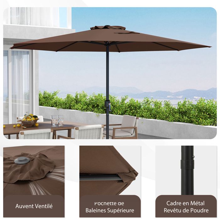 Parasol de Jardin, GIANTEX 360 cm Parasol de Terrasse-Toile Polyester Anti-Soleil UV-Grille D'aération-pour Piscine, Cour, Brun