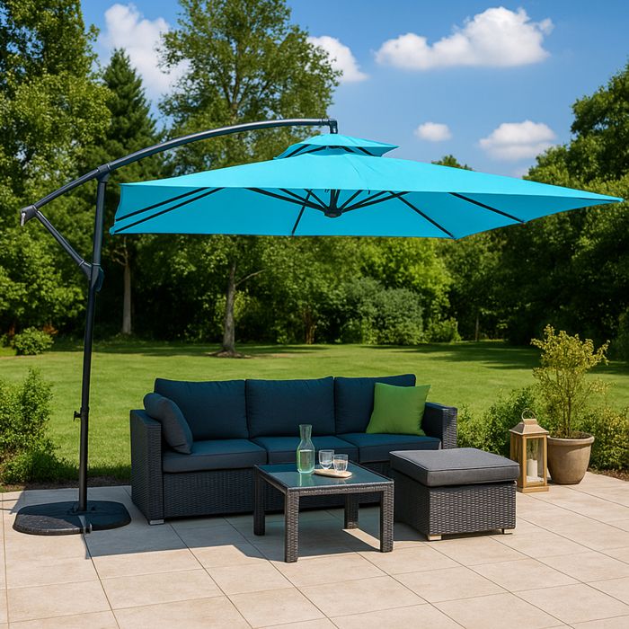 CAPRI - Parasol carré déporté 3x3 bleu en aluminium