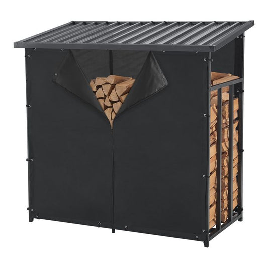Abri-bûches couvert acier 145 x 143 x 70 cm noir