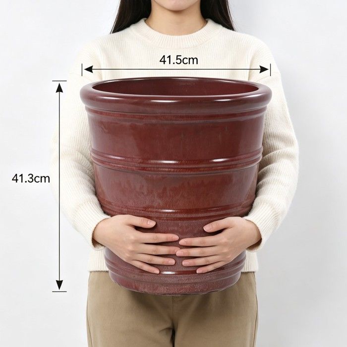 Pots de Fleur en Céramique - 41,5x41,3 cm - Grand Bac à Fleurs avec Trou de Drainage - Vase Design pour Jardin - Taupe