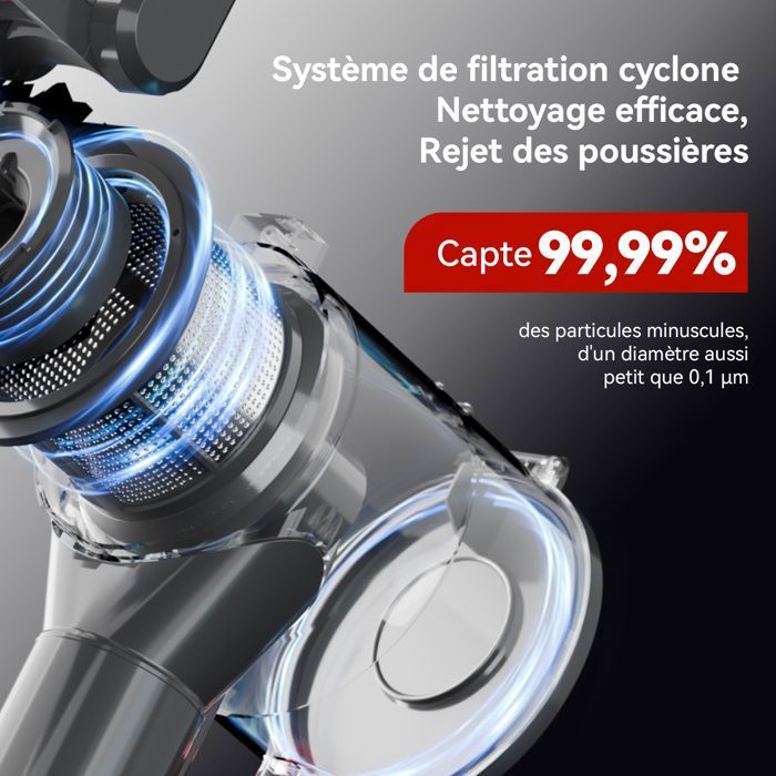 Aspirateur Balai Sans Fil Lamzien V8 - 30000PA/40min - HEPA Filtration Efficace -silencieux - léger - Lumière Verte