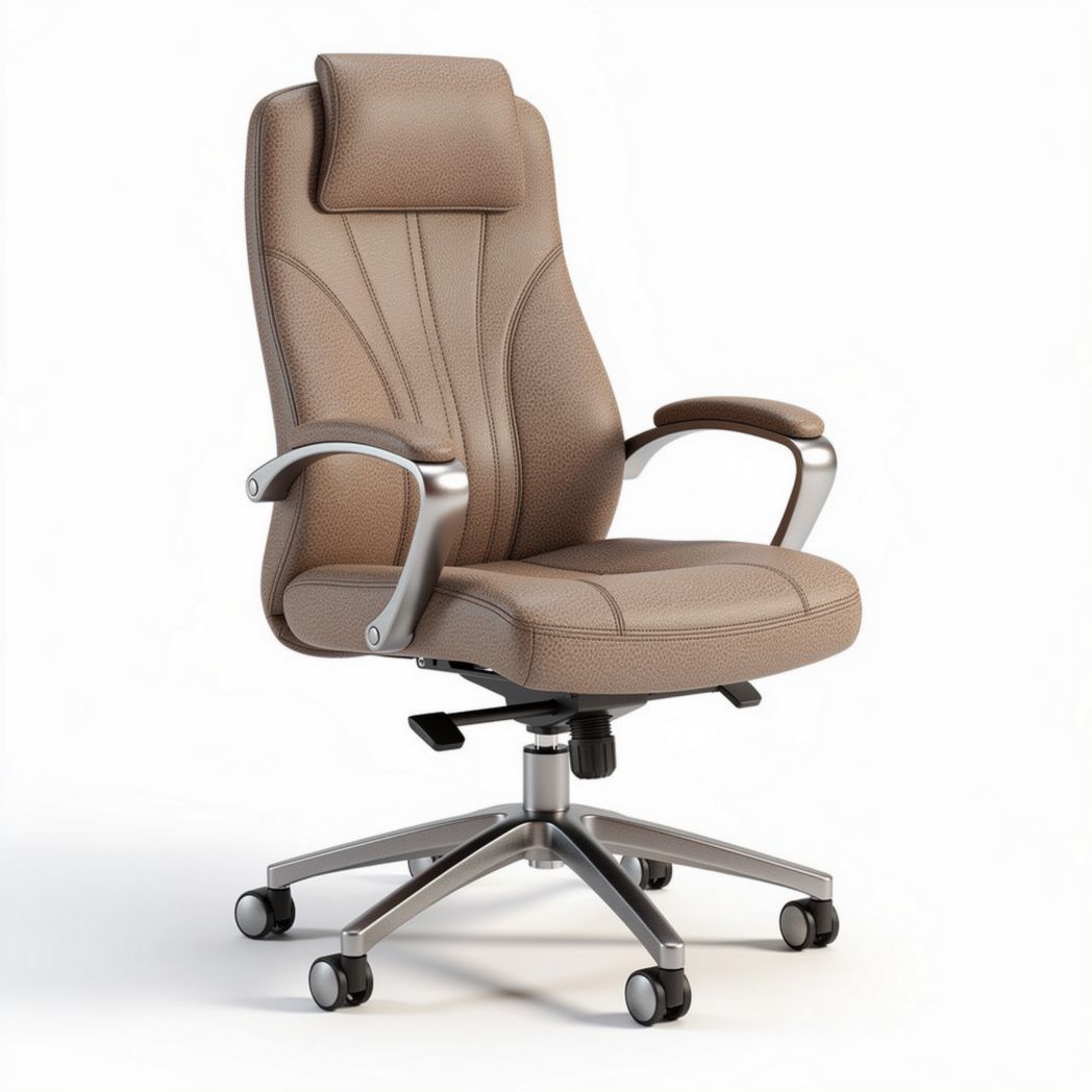 Chaise de bureau ergonomique en simili cuir brun avec appui-tête réglable