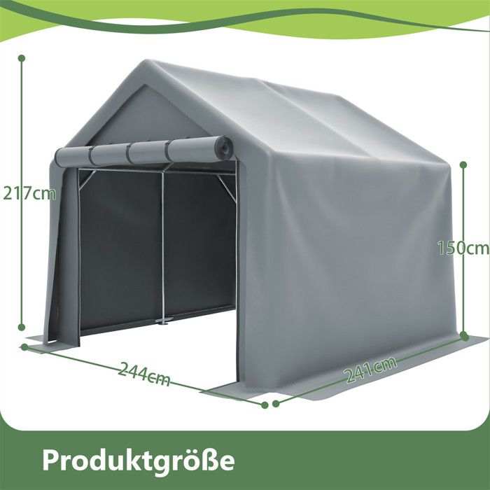 Abri de Jardin, Cabane de Jardin, Abri Robot Tondeuse et Vélo, Tente de Stockage pour Outils et Véhicules, Gris, 244x241x217cm