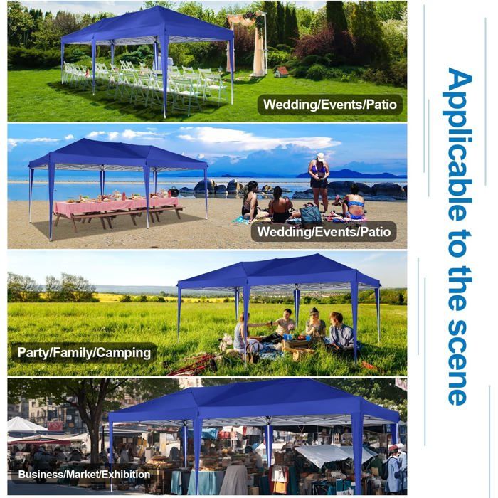 Tonnelle Tente 3x6m Pliant Tonnelle de Jardin, étanche Pavillon Tente de réception pour Exterieur,Bleu foncé