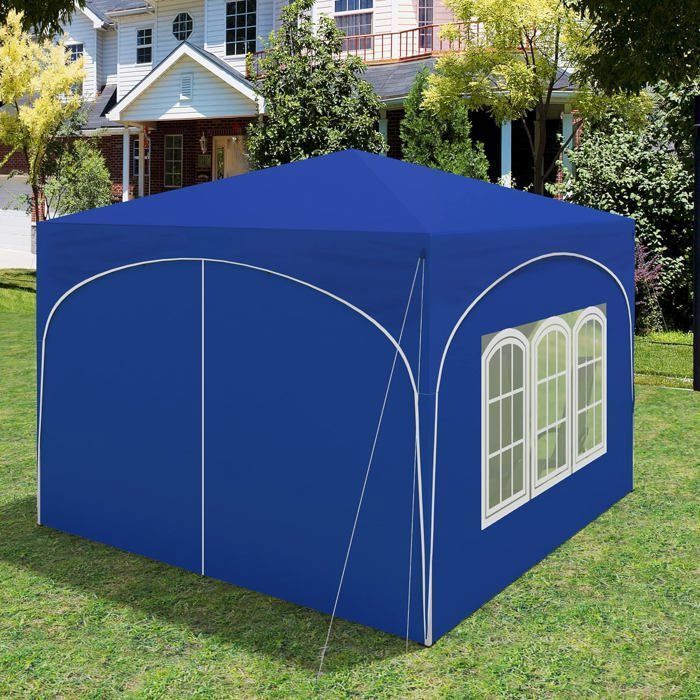 WOLTU Tonnelle de Jardin, Pergola Pliante 3x3m avec 4 Parois Latérales, Hauteur Réglable, Imperméable, Protection de UV, Bleu