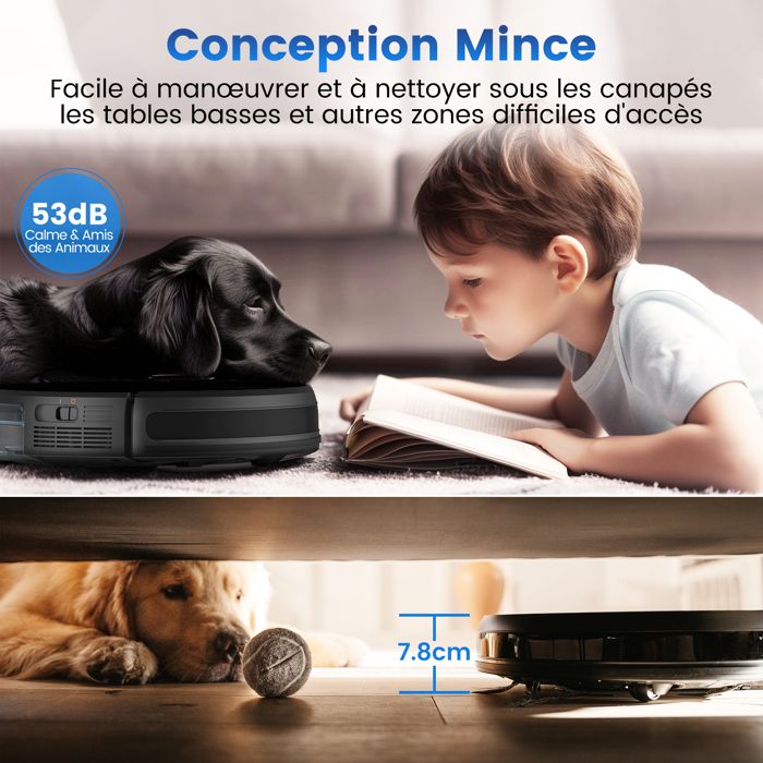 AIRROBO G60 Aspirateur Robot Laveur sans Fil 4000Pa, 120Min Longue Autonomie, Silencieux, Idéal pour Poils d'Animaux
