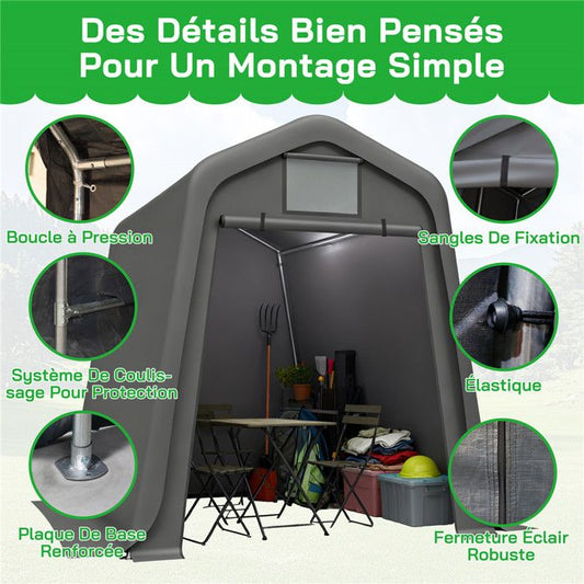 Abri de jardin pas cher 4.5 m² - 183x245x217 cm avec porte roulant, ouvertures d'aération, tente de stockage étanche extérieur, gris